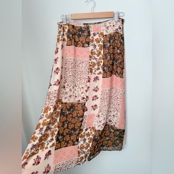 Josephine Chaus Silk Pink and Brown Patchwork Midi Skirt, Size 8 - Picture 5 of 10